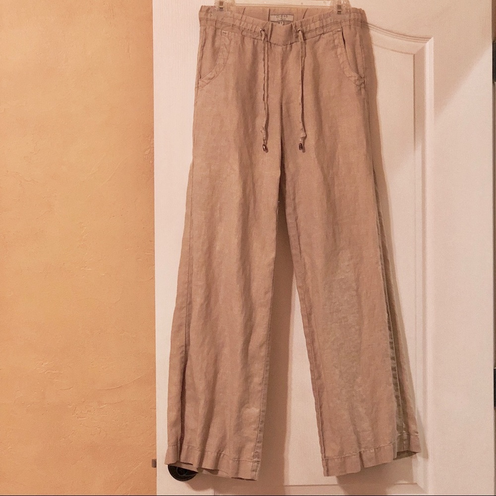 GUESS Los Angeles Beige Linen Wide Leg Pants